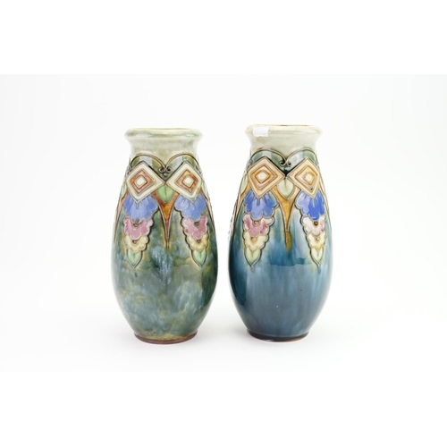 850 - A Pair of 1920s/1930s Trailing Slip Floral decorated Pottery Vases by Royal Doulton by Maud Bowden a... 