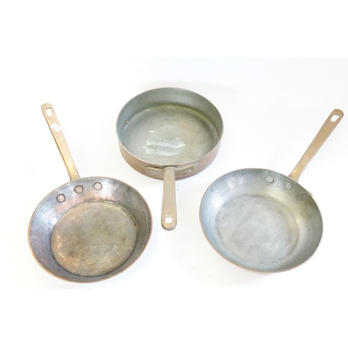 416 - Three Copper & Brass Frying Pans.