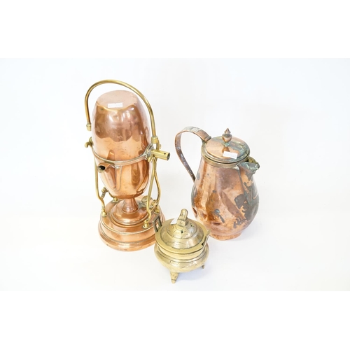 419 - A French Copper & Brass Travelling Coffee Machine along with a Copper Mounted Hot Water Jug & a Chin... 