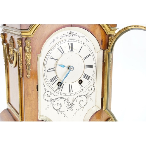 612 - A French Directoire Mahogany cased and gilt brass mounted drawing room clock, twin key nickel silver... 