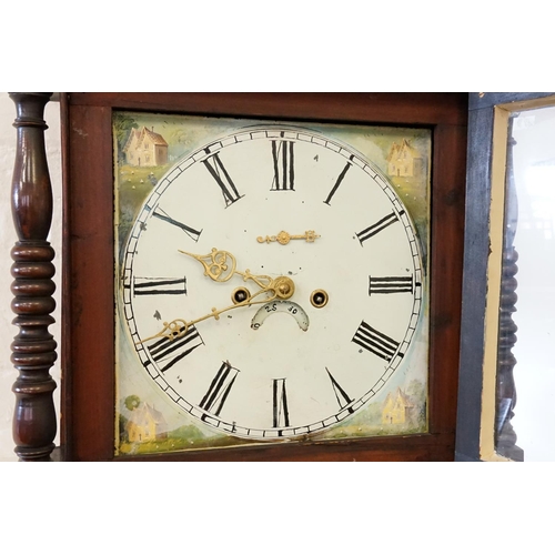 616 - A North Country Oak & Cross Banded Long Case Clock with painted Face, Numerals, Date, Aperture, etc.... 