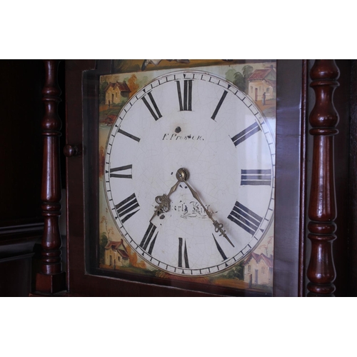 619 - A North Country Oak & Mahogany Cased Long Case Clock with a painted dial, Black Numeral Ring, Turned... 