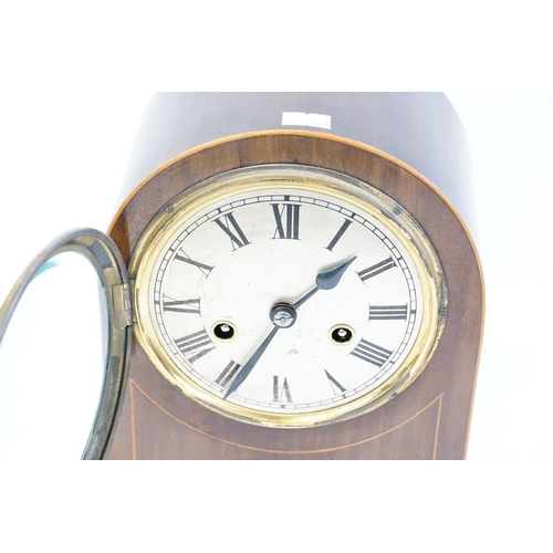 623 - A Satin Wood inlaid Mahogany Cased Drawing Room Clock with a nickel face.