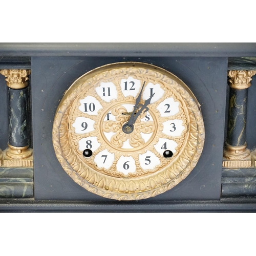 624 - A Late 19th Century Wood Cased French Made Mantle Clock with Gilt Metal Mounts.