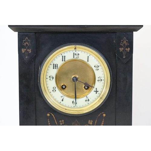 625 - A Victorian Marble & Slate Victorian Drawing Room Clock with Chaptering, Double Key & bevelled Glass... 