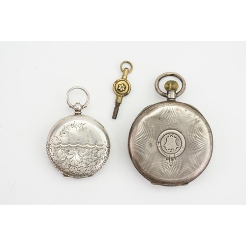 205 - A silver engraved ladies pocket watch, along with a larger silver pocket watch AF.