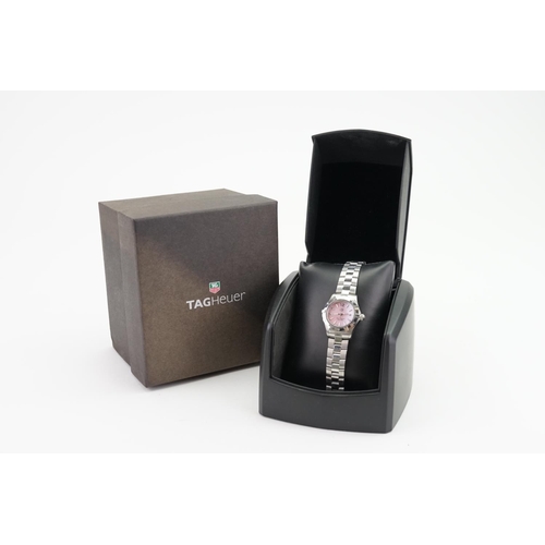 224 - A ladies stainless steel Tag Huer, pink mother of pearl dial in original box, along with papers and ... 