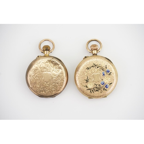 225 - Two Small Pocket Watches, one 9ct with 9ct inner cover, the other 14ct with non Gold inside cover. G... 