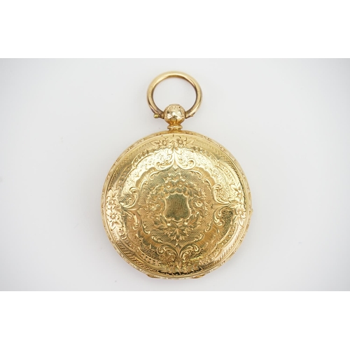 226 - A mid Victorian open face gold dial ladies large 18ct Gold Chester hallmarked pocket watch, with rom... 