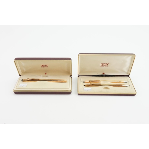 252 - A Gold Plated Cross Pen in Original Case along with a pair of propelling Pencils with crests.