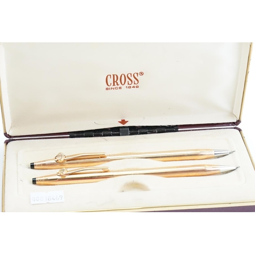 252 - A Gold Plated Cross Pen in Original Case along with a pair of propelling Pencils with crests.