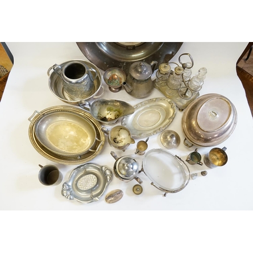 67 - A Collection of Silver Plate to include a Cruet set, Tea Pot, Trophies, Mugs, Tureen, etc.