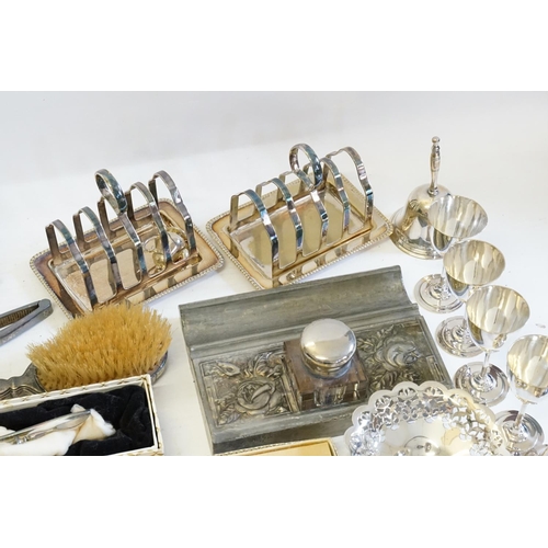 72 - A Silver Hair Brush along with a Cruet Set, Claret Jug, Inkwell, etc.