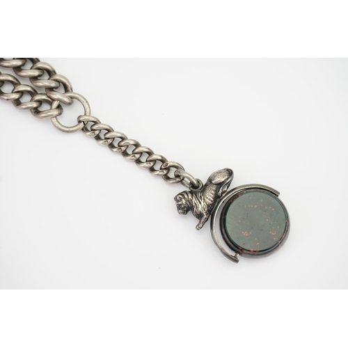 40 - A Silver Watch Albert. Weighing 40 grams along with a Fob.