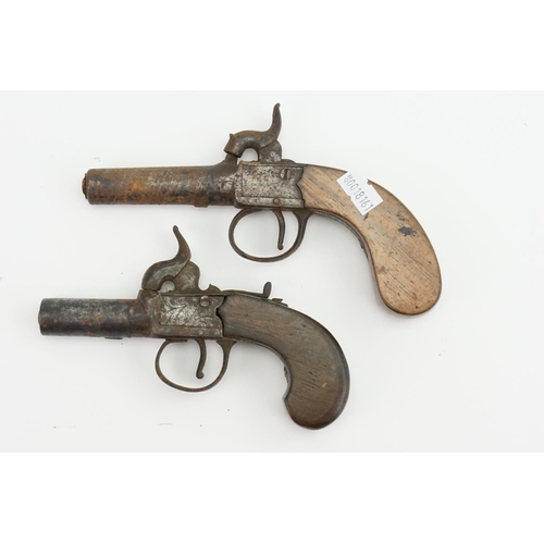 669 - Two 18th Century Percussion Muff Pistols with Wooden Handles & engraved decoration.