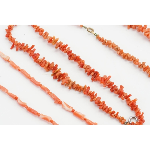 88 - A collection of coral necklaces. Total weight: approx 62g.