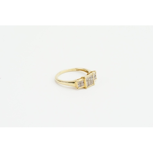 92 - A 9ct Gold and Diamond Ring, set with princess cut diamonds. Weight approx 2.1 grams. Size L.