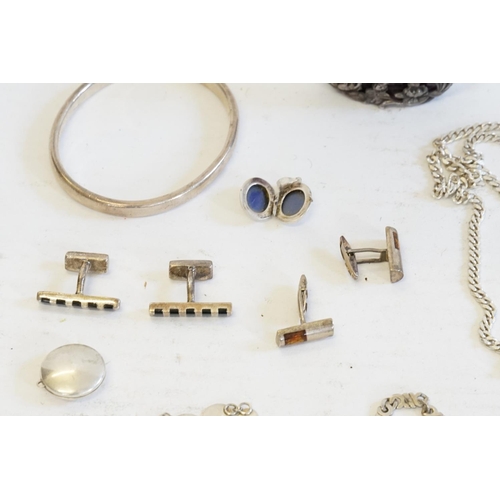 101 - A Pair of Silver Cufflinks, Silver Chain, Bangle, Scent Bottle, etc.