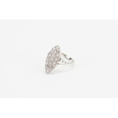 119 - An 18ct white gold marquise shaped diamond ring. Mounted with 19 diamonds. Total carat 0.9ct. Diamon... 