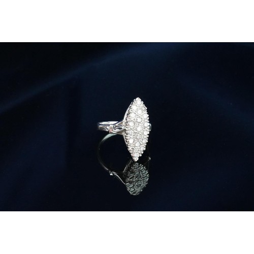 119 - An 18ct white gold marquise shaped diamond ring. Mounted with 19 diamonds. Total carat 0.9ct. Diamon... 