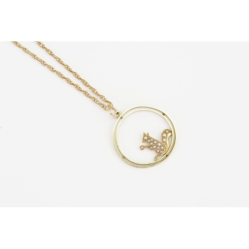 121 - A 15ct Gold pendant designed as squirrel set with pearls & hung on a 9ct gold chain. Weight: 5.6 gra... 