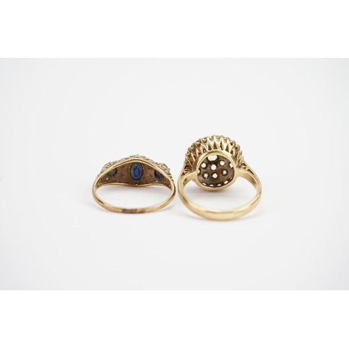 124 - A 9ct Gold Sapphire and Diamond set ring along with a 9ct Gold Ring. Weight: 5.3 grams.