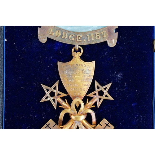 139 - A Masonic Freemasons Treasurer's medal for Lodge 1157, which is Zetland, awarded to Charles J. Cottr... 