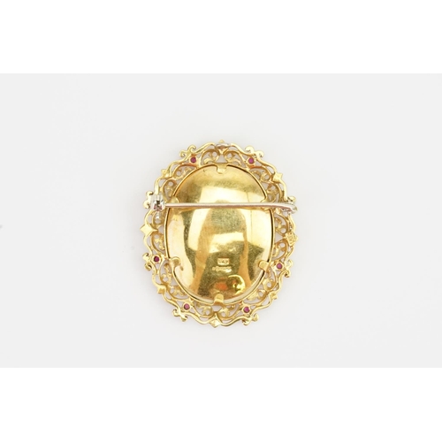 151 - A 18ct Gold T&B marked Vermeil St. Saint Fabiola Hand Painted Brooch, set with diamonds on the portr... 