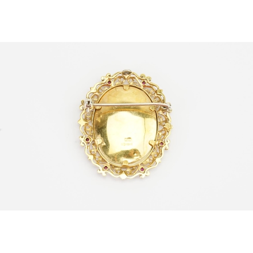 151 - A 18ct Gold T&B marked Vermeil St. Saint Fabiola Hand Painted Brooch, set with diamonds on the portr... 