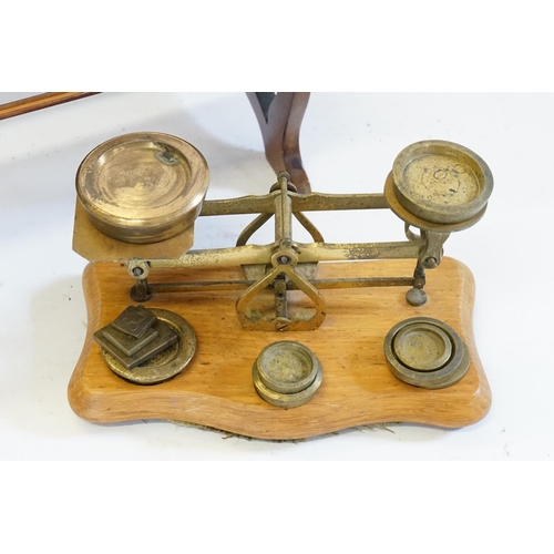 732 - A Set of Victorian Postal Scales and a Corner Holding Table Bookcase.