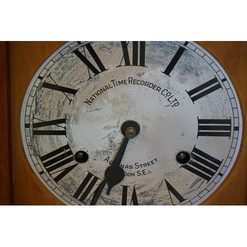 738 - A 1920s National Punch Operated Time Recorder with cast iron front along with key & Nickel Silver Ch... 