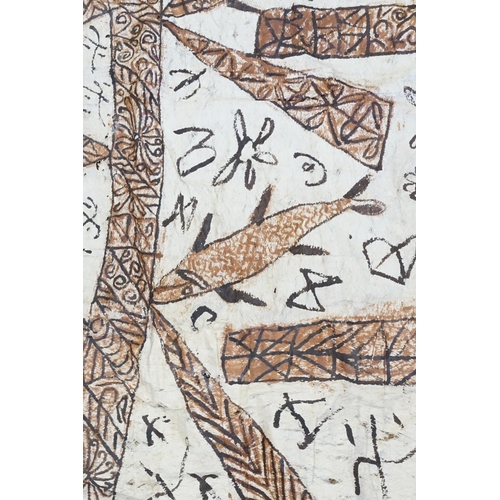 461 - A Gambian Brown & Black painted Bark Cloth Wall Hanging depicting Fishes.