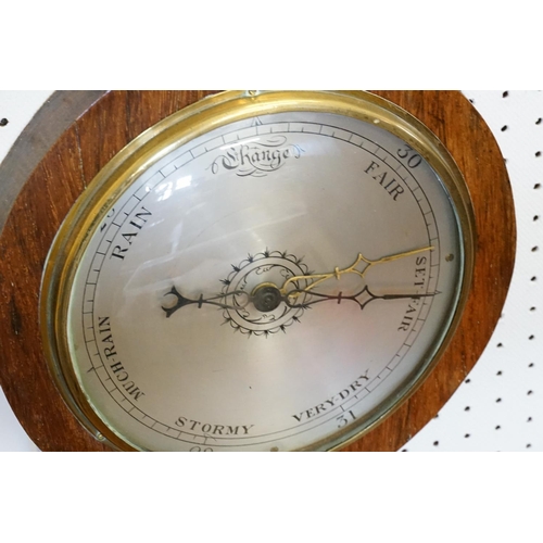 707 - A Georgian design Banjo Barometer/Thermometer with engraved face & attachments.