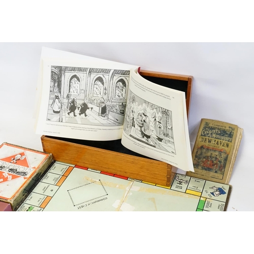 296 - A Plastic Tub containing an Early Monopoly Game, Giles 2016 Annual, Game of Beatle, Early Pair of Ch... 