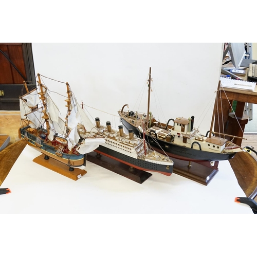 695 - A Model of a Lowestoft Trawler, a Galleon & Titanic.