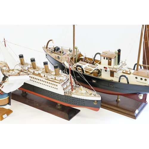 695 - A Model of a Lowestoft Trawler, a Galleon & Titanic.