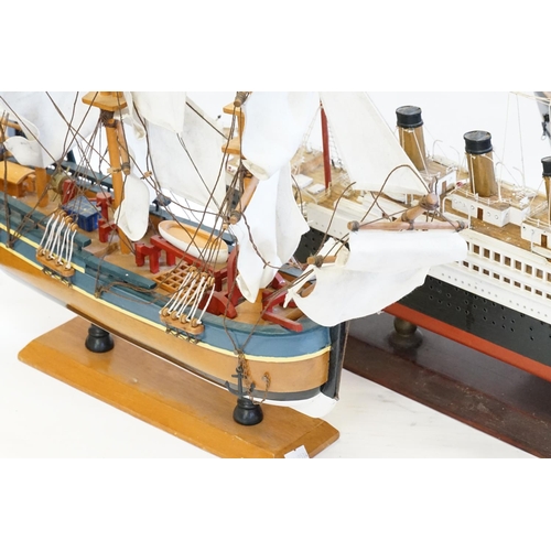 695 - A Model of a Lowestoft Trawler, a Galleon & Titanic.