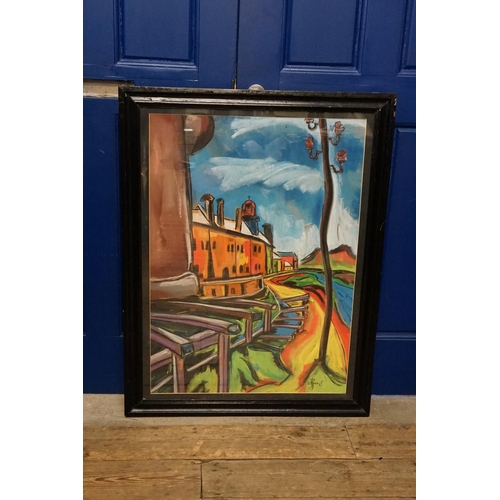 958 - A Pastel Sketch on an industrial Landscape with river in foreground signed 