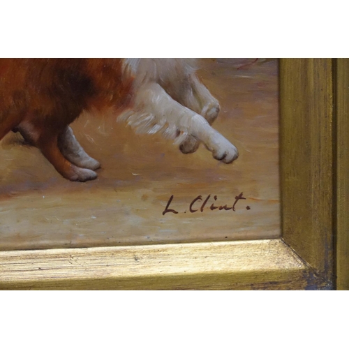 961 - An Oil on Board of a Young Child with a Collie Dog walking by a stream in a Gesso Frame signed 