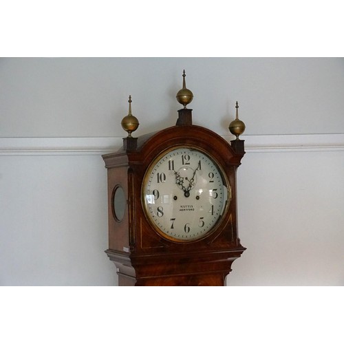 614 - A Victorian Cuban Flame Veneered Mahogany Long Case Clock fitted with a Nickel Silver Dial by 