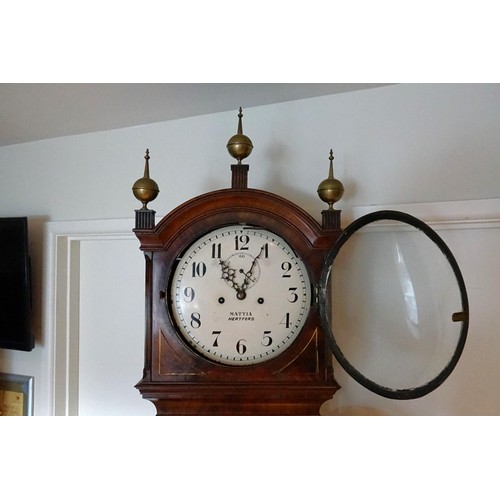 614 - A Victorian Cuban Flame Veneered Mahogany Long Case Clock fitted with a Nickel Silver Dial by 