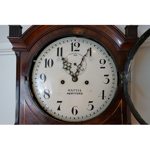 614 - A Victorian Cuban Flame Veneered Mahogany Long Case Clock fitted with a Nickel Silver Dial by 