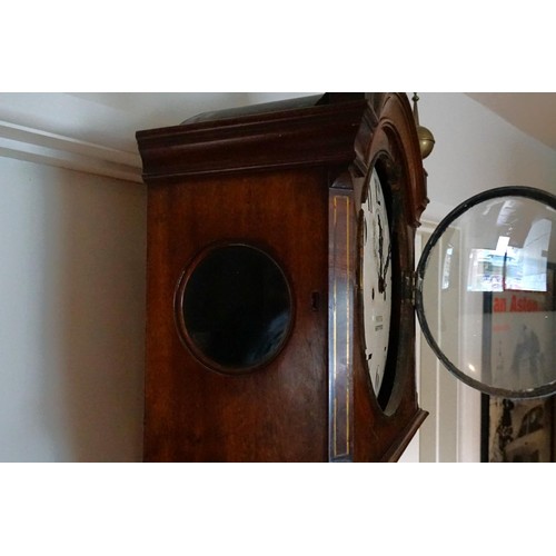 614 - A Victorian Cuban Flame Veneered Mahogany Long Case Clock fitted with a Nickel Silver Dial by 