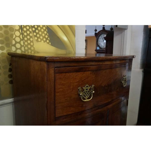 592 - A Flame Veneered Deep Drawer Bow Fronted Wash Stand fitted with Cupboard below & swept out bracket f... 