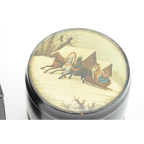 723 - A Pair of Original Russian Papier-Mache & Lacquered Boxes, one circular measuring: 10cms across x 9c... 