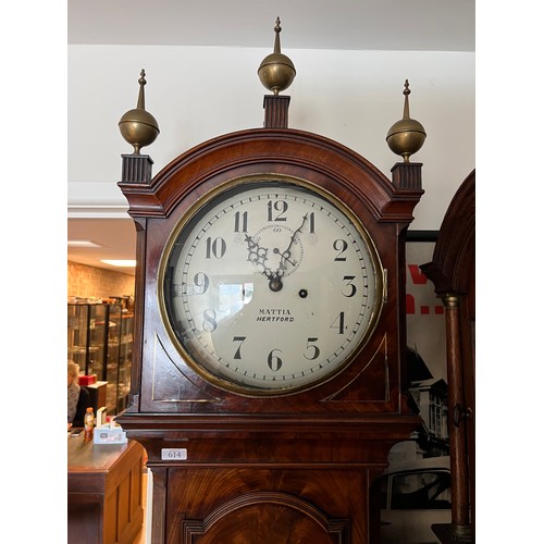 614 - A Victorian Cuban Flame Veneered Mahogany Long Case Clock fitted with a Nickel Silver Dial by 