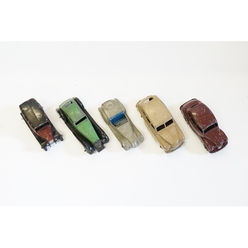 264 - A Tray of Five Unboxed 1940s/1950s Dinky Models to include a Maroon Taxi, Rover, Frazer-Nash, etc. A... 