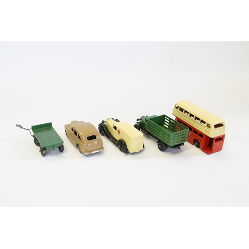 287 - A Tray of 1940s/1950s Dinky Toys to include 29c - First Type Bus, 24a - Ambulance, 25f - Market Gard... 