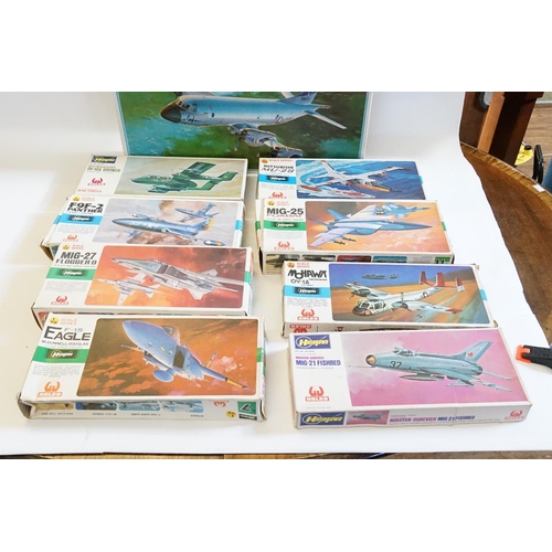 144 - A Collection of 10 x UNMADE Plastic Plane Kits from the 1980s by Hasegawa along with one made by Nit... 