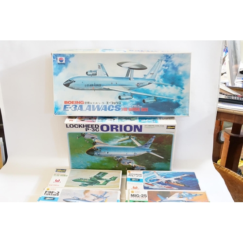 144 - A Collection of 10 x UNMADE Plastic Plane Kits from the 1980s by Hasegawa along with one made by Nit... 